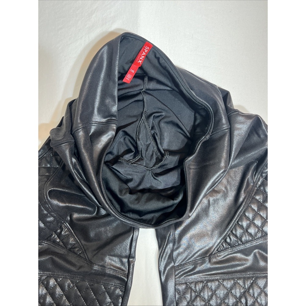 SPANX Quilted Faux Leather Leggings Black Size L Moto High Rise Tummy Control - Picture 7 of 9